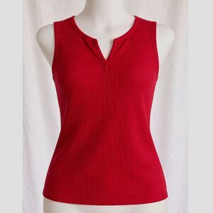 Red Ribbed Tank Top Womens Sleeveless V Neck Soft Stretch Minimalist Basic Trend